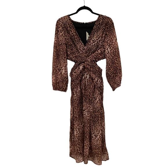 Anthropologie Ranna Gill Tan Black Gold Leopard Print Midi Dress Size Small - Picture 4 of 16